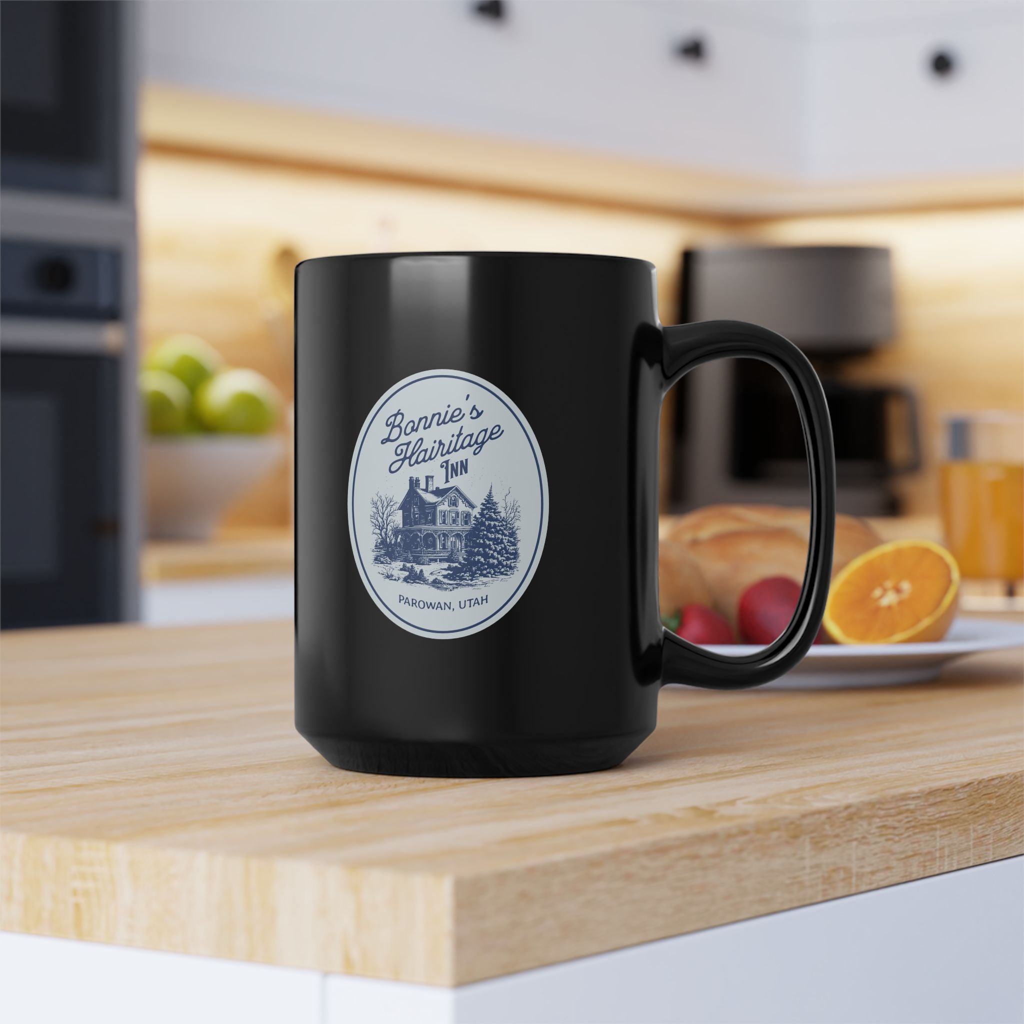 "Bonnie's Hairitage Inn" Black Coffee Mug
