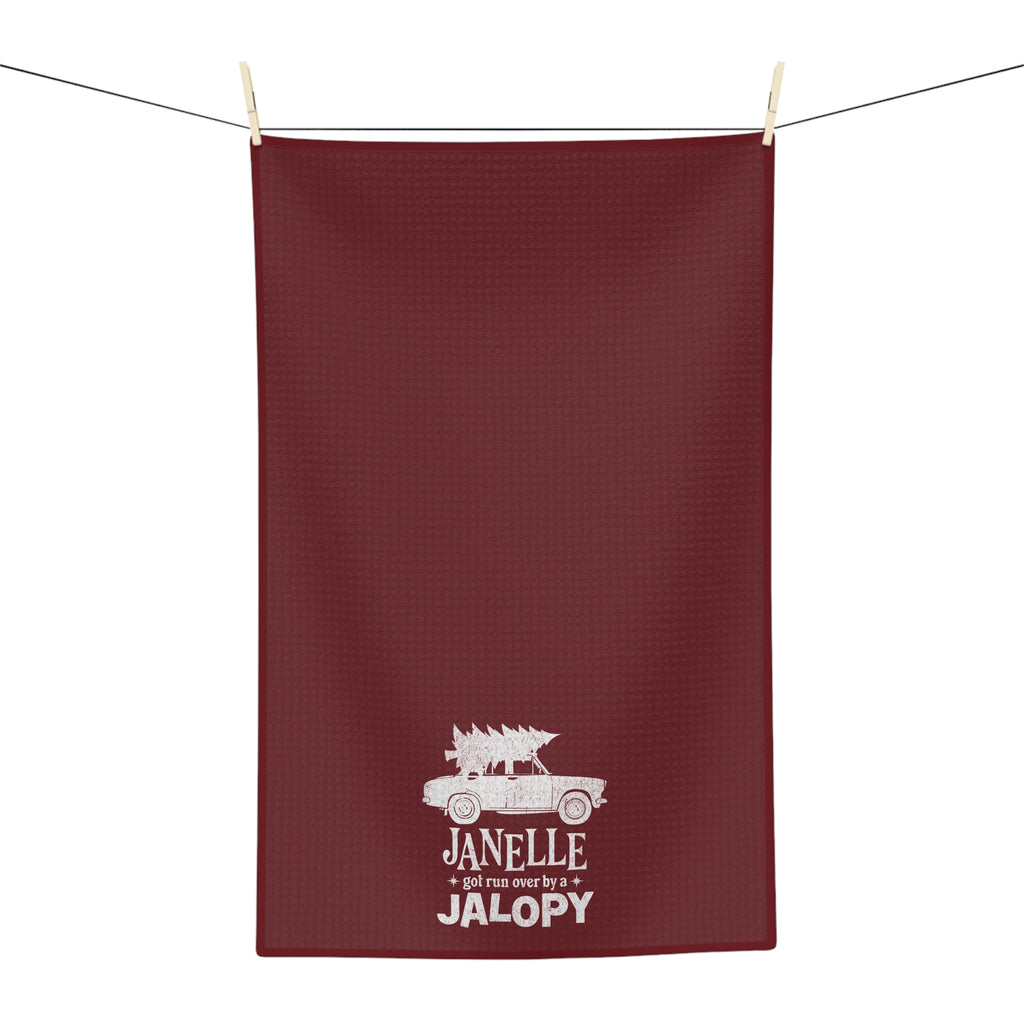 "Janelle Got Run Over by a Jalopy" - Microfiber Kitchen Towel